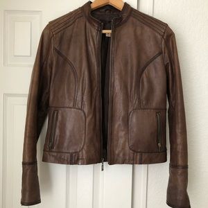 Brown Leather Moto Jacket